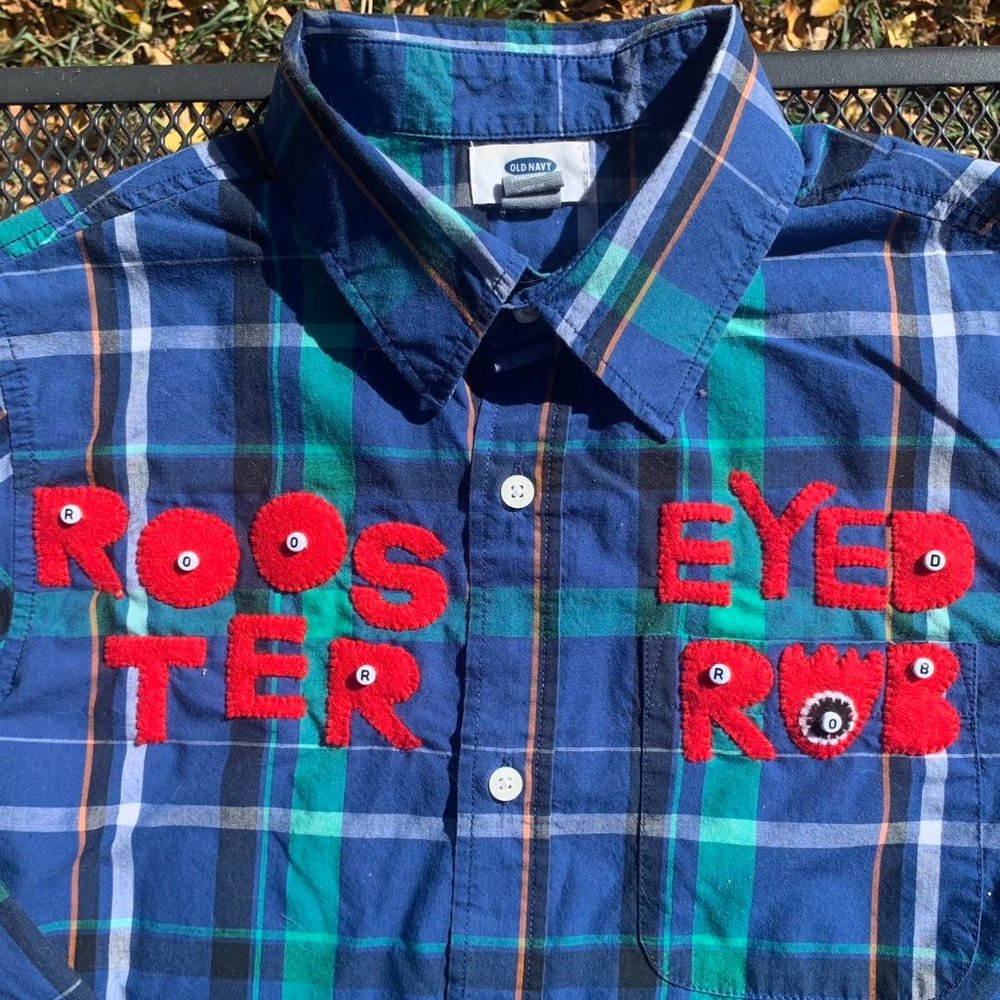 Blue and Green Plaid Rooster Eyed Rob Botton Up Shirt